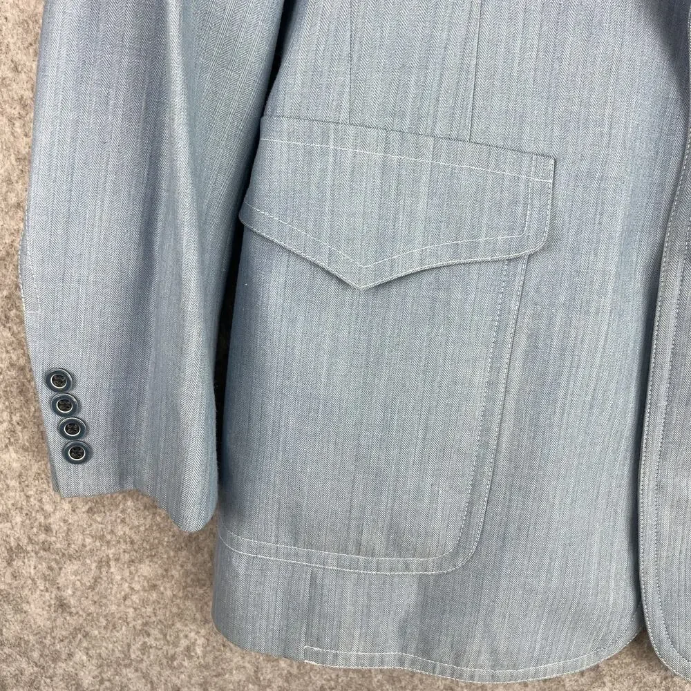 VTG Mancillas‎ Blazer Sport Coat Mens 41L Blue Herringbone Disco Retro Western